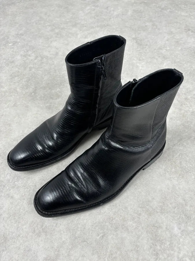 Balenciaga Black Lizard Textured Chelsea Boots NiOpBcT 3