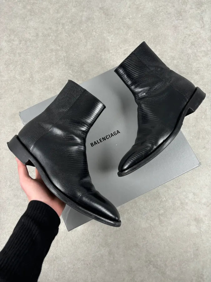 Balenciaga Black Lizard Textured Chelsea Boots NiOpBcT 0