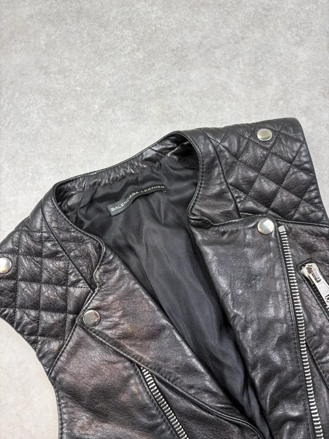 SS2011 Balenciaga Black Quilted Leather Biker Vest kjbHVPn 5