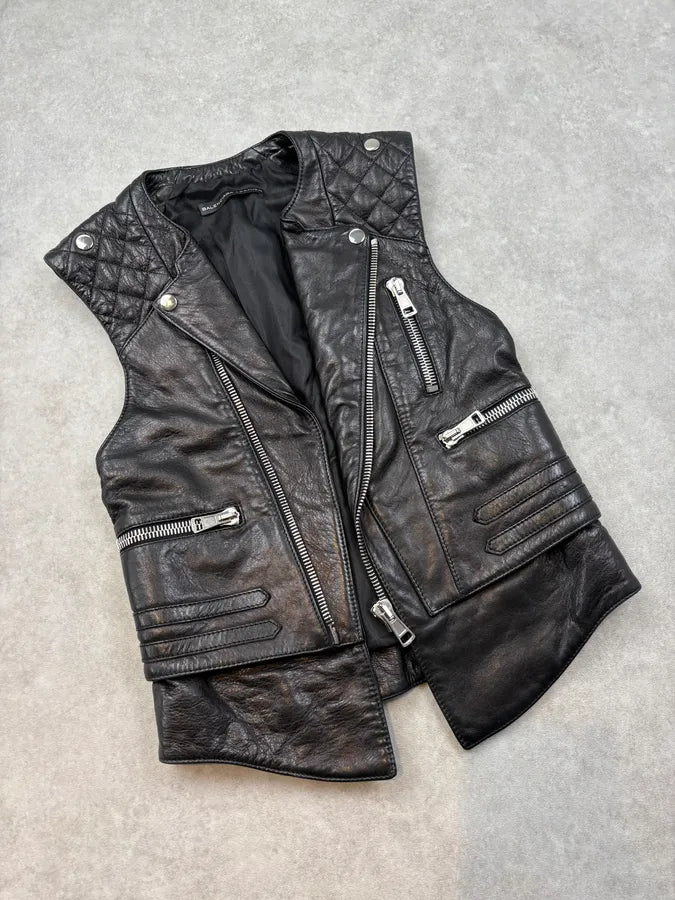 SS2011 Balenciaga Black Quilted Leather Biker Vest kjbHVPn 4