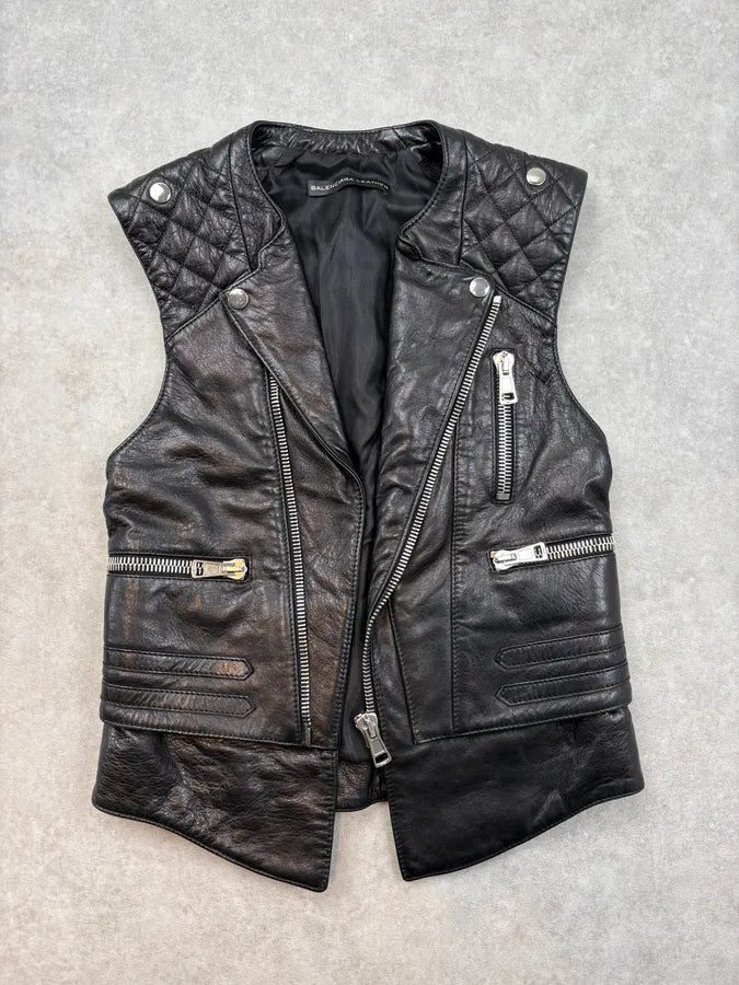 SS2011 Balenciaga Black Quilted Leather Biker Vest kjbHVPn 3