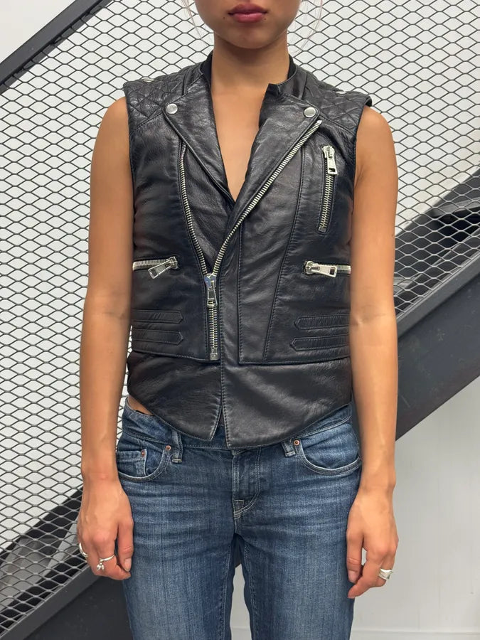 SS2011 Balenciaga Black Quilted Leather Biker Vest kjbHVPn 1