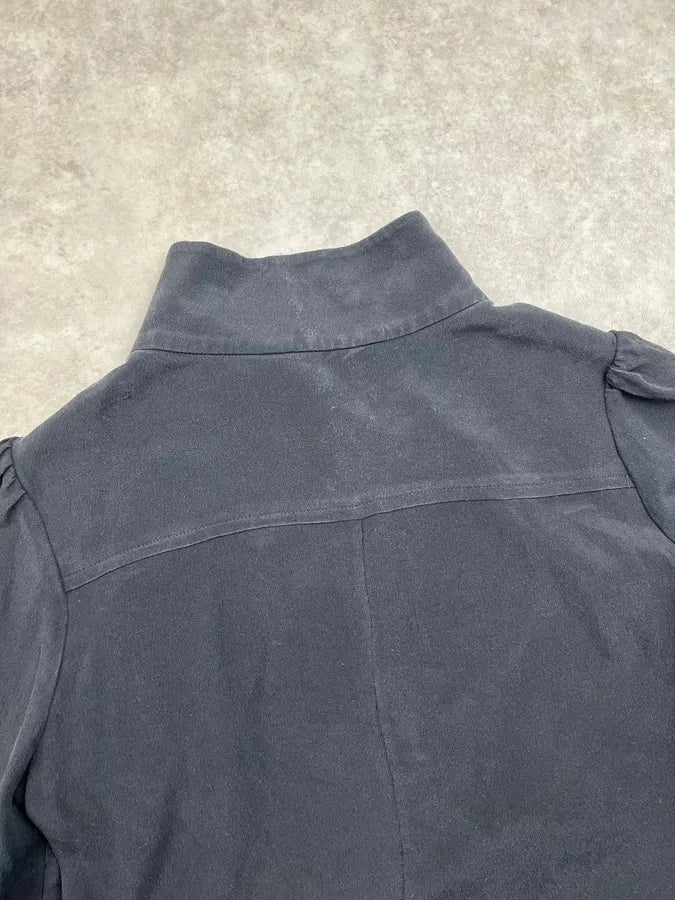 SS2007 Balenciaga Black Silk Button-Up Blouse Shirt UVKiKGr 6