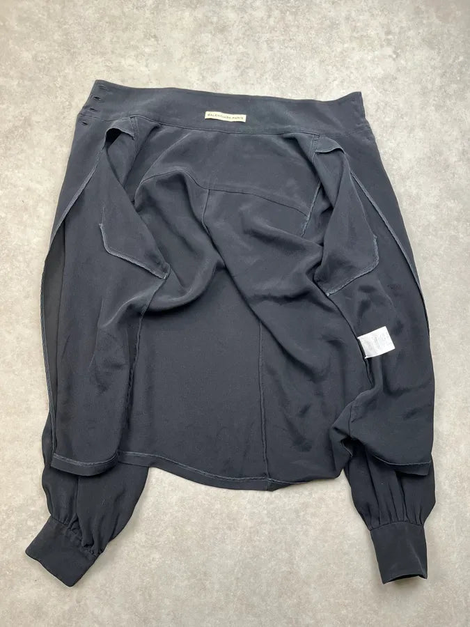 SS2007 Balenciaga Black Silk Button-Up Blouse Shirt UVKiKGr 4