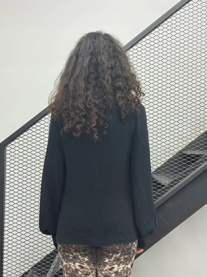 SS2007 Balenciaga Black Silk Button-Up Blouse Shirt UVKiKGr 1
