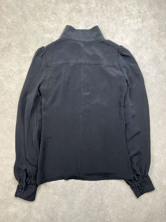 SS2007 Balenciaga Black Silk Button-Up Blouse Shirt UVKiKGr 7