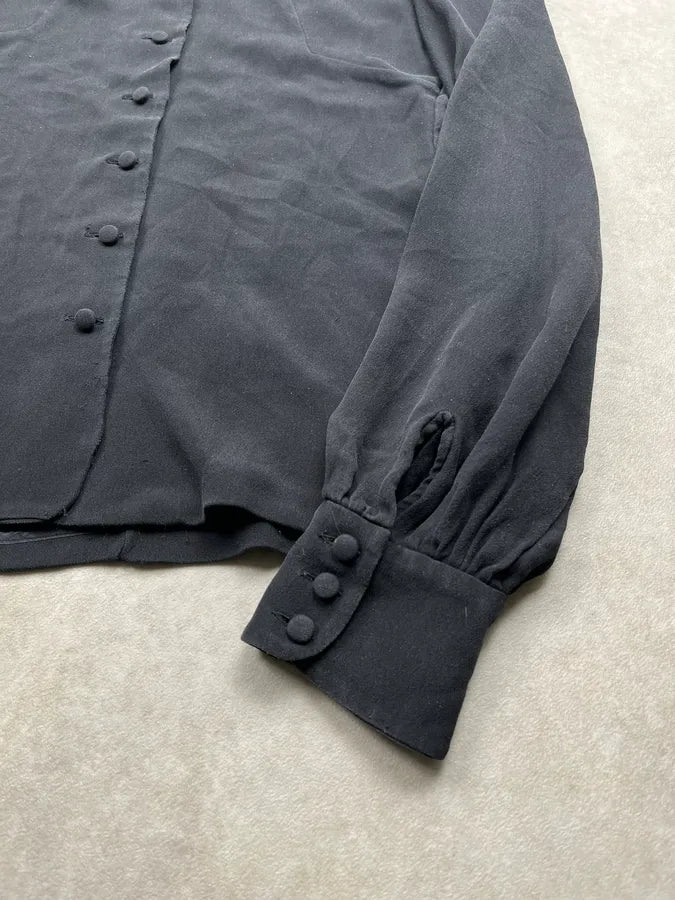 SS2007 Balenciaga Black Silk Button-Up Blouse Shirt UVKiKGr 5