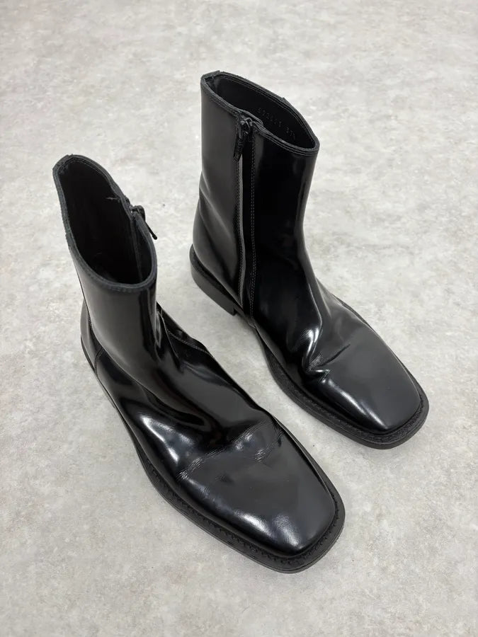 Balenciaga Black Squared Leather Boots UrnAYTK 3