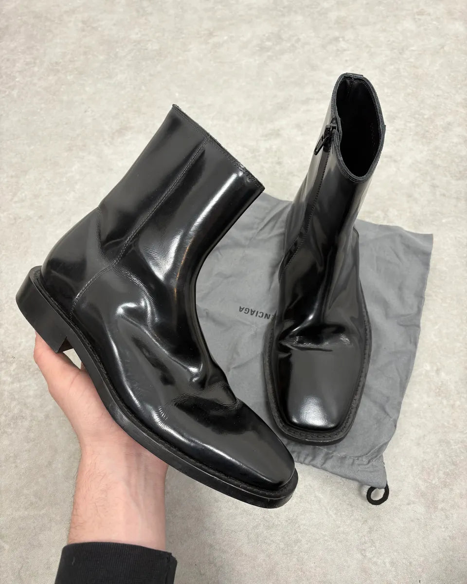 Balenciaga Black Squared Leather Boots UrnAYTK 0