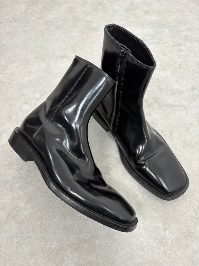Balenciaga Black Squared Leather Boots UrnAYTK 4