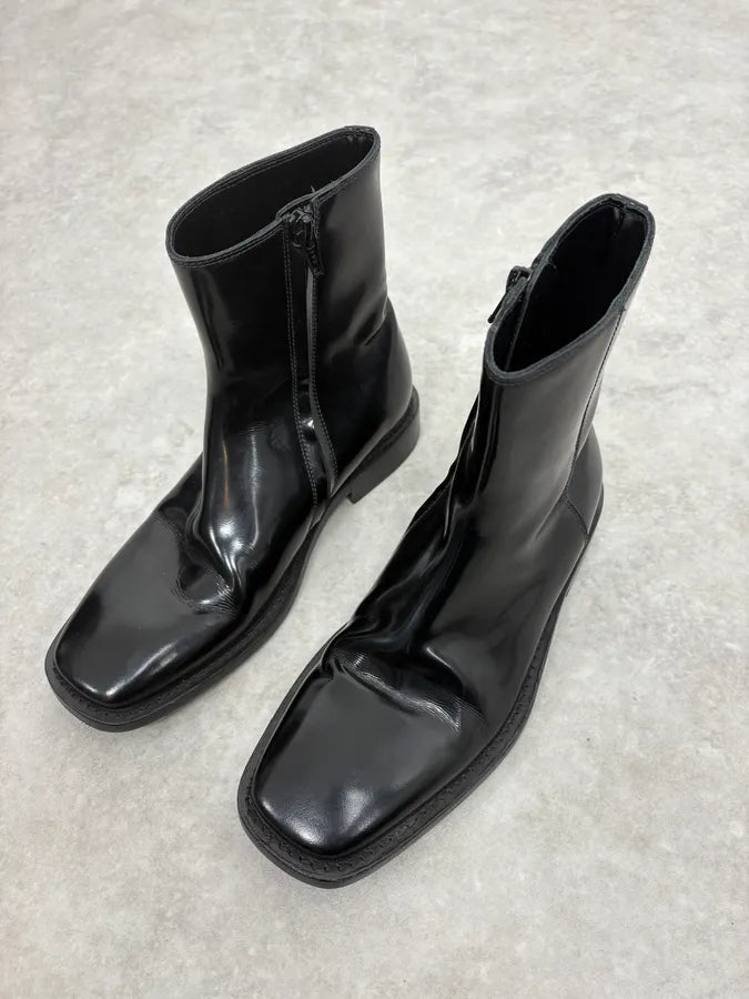 Balenciaga Black Squared Leather Boots UrnAYTK 2