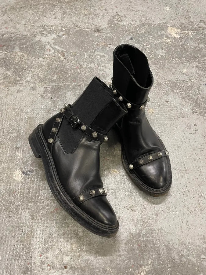 Balenciaga Black Studded High Ankle Leather Boots cVACdbD 1
