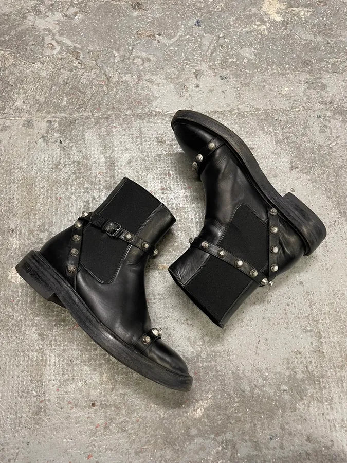 Balenciaga Black Studded High Ankle Leather Boots cVACdbD 2