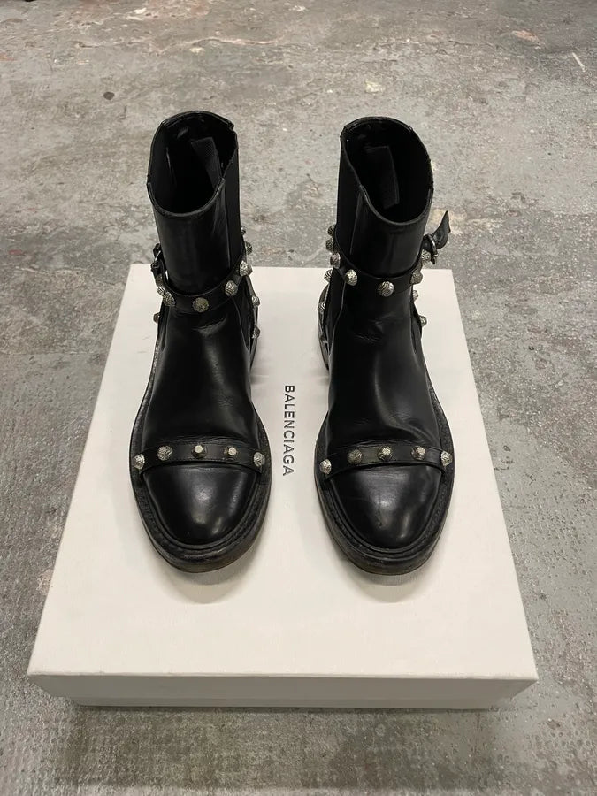 Balenciaga Black Studded High Ankle Leather Boots cVACdbD 3