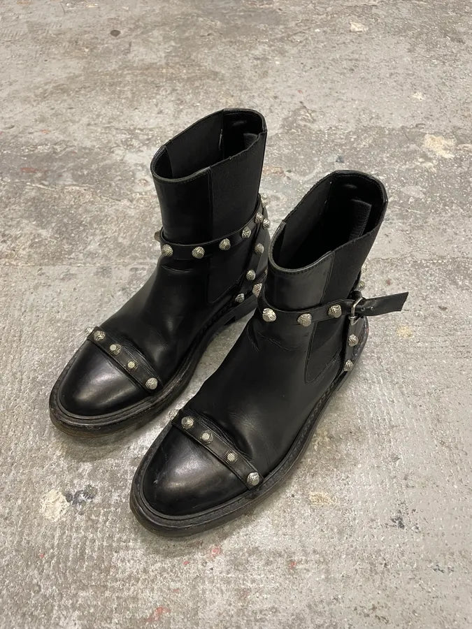Balenciaga Black Studded High Ankle Leather Boots cVACdbD 4