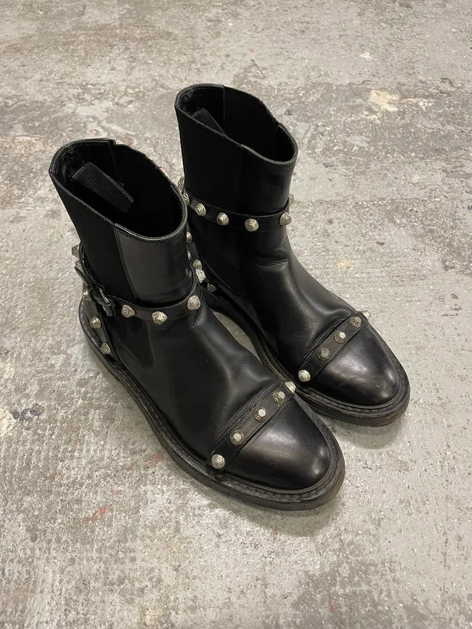 Balenciaga Black Studded High Ankle Leather Boots cVACdbD 5