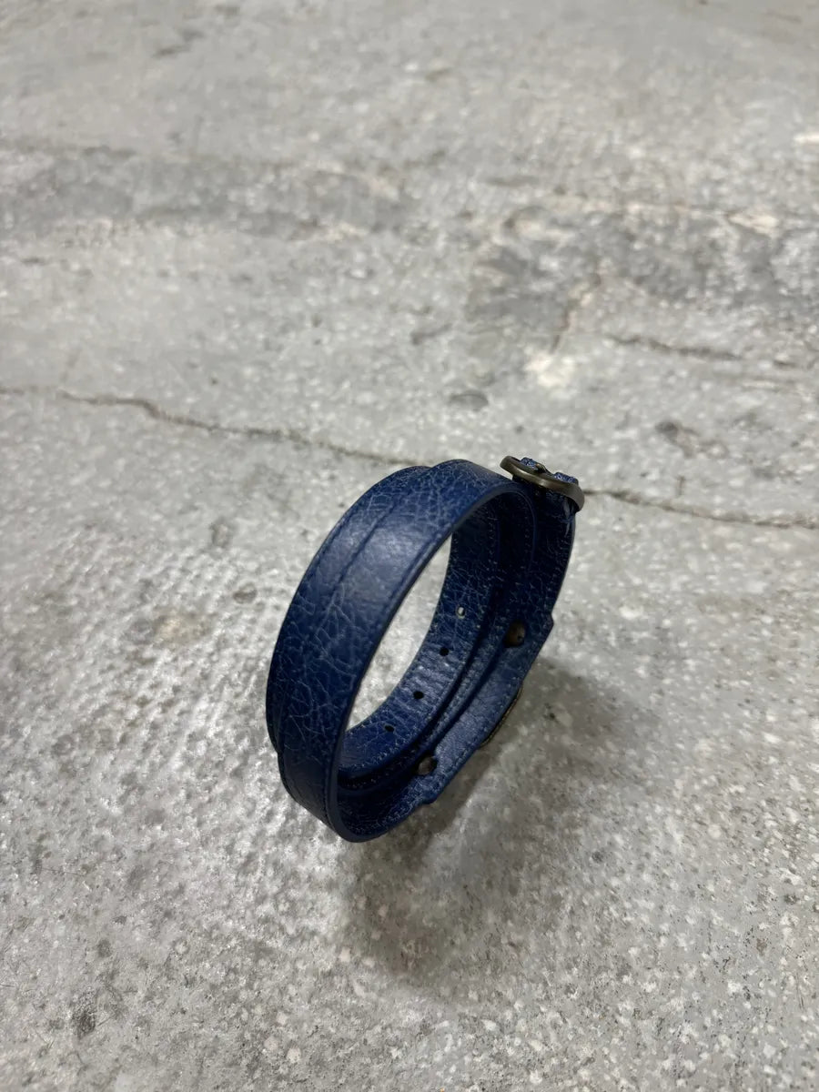 Balenciaga Blue Leather City Armband Bracelet (OS) 4