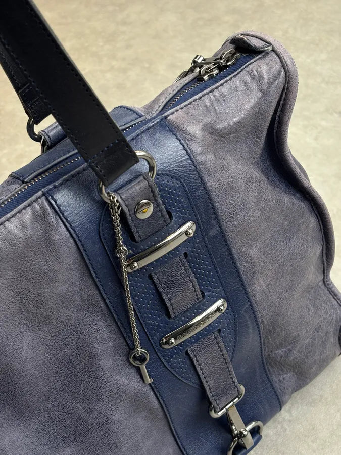 2000s Balenciaga Eroded Blue Leather Handle Bag LyJolhY 12