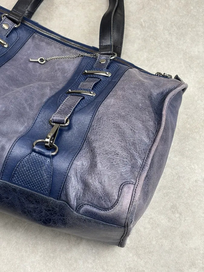 2000s Balenciaga Eroded Blue Leather Handle Bag LyJolhY 4