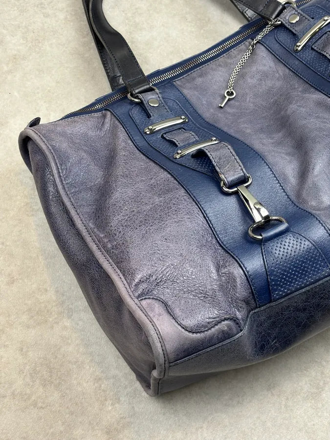 2000s Balenciaga Eroded Blue Leather Handle Bag LyJolhY 6