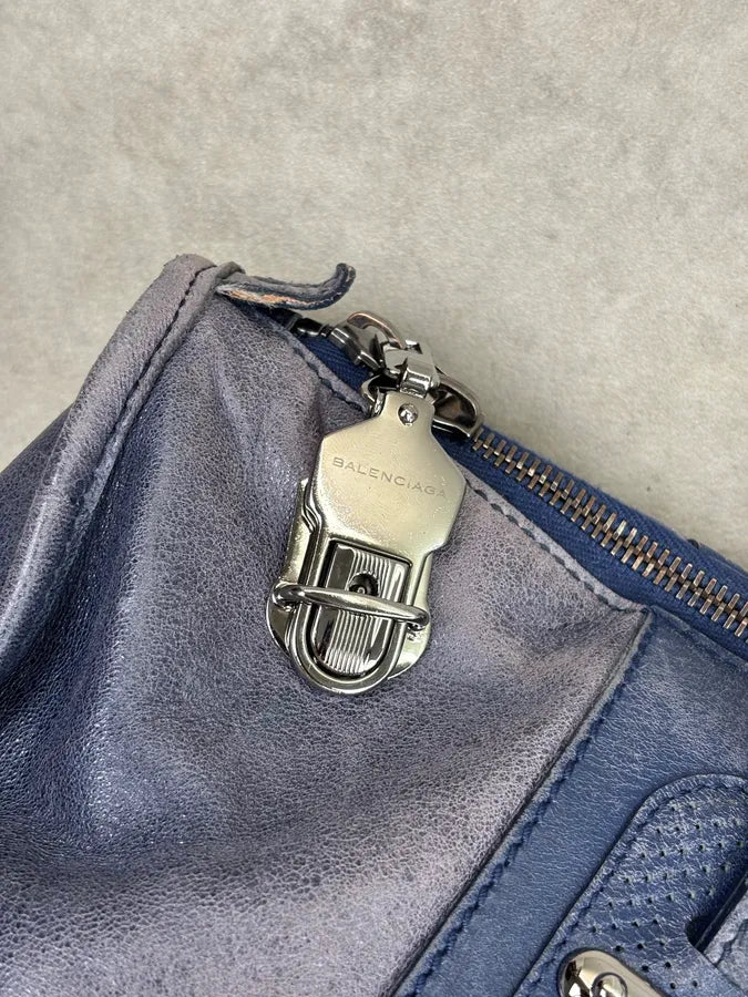 2000s Balenciaga Eroded Blue Leather Handle Bag LyJolhY 9