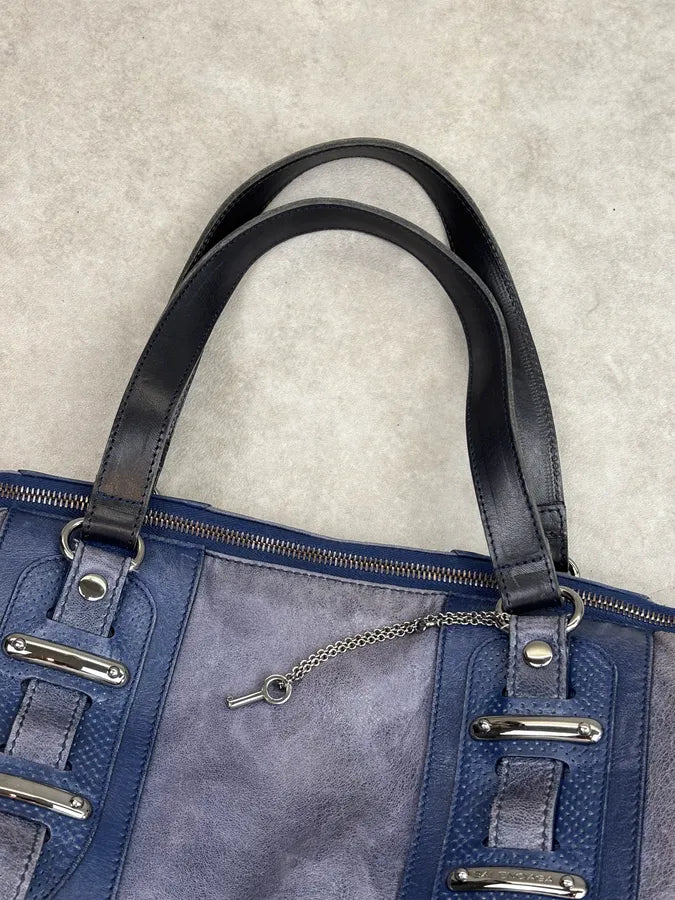 2000s Balenciaga Eroded Blue Leather Handle Bag LyJolhY 5