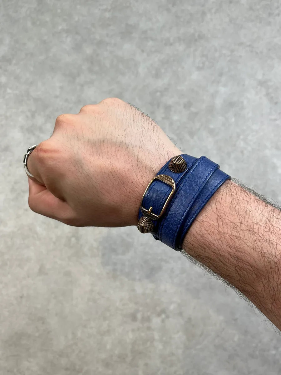 Balenciaga Blue Leather Studded Armband Bracelet CjrpXGc 0