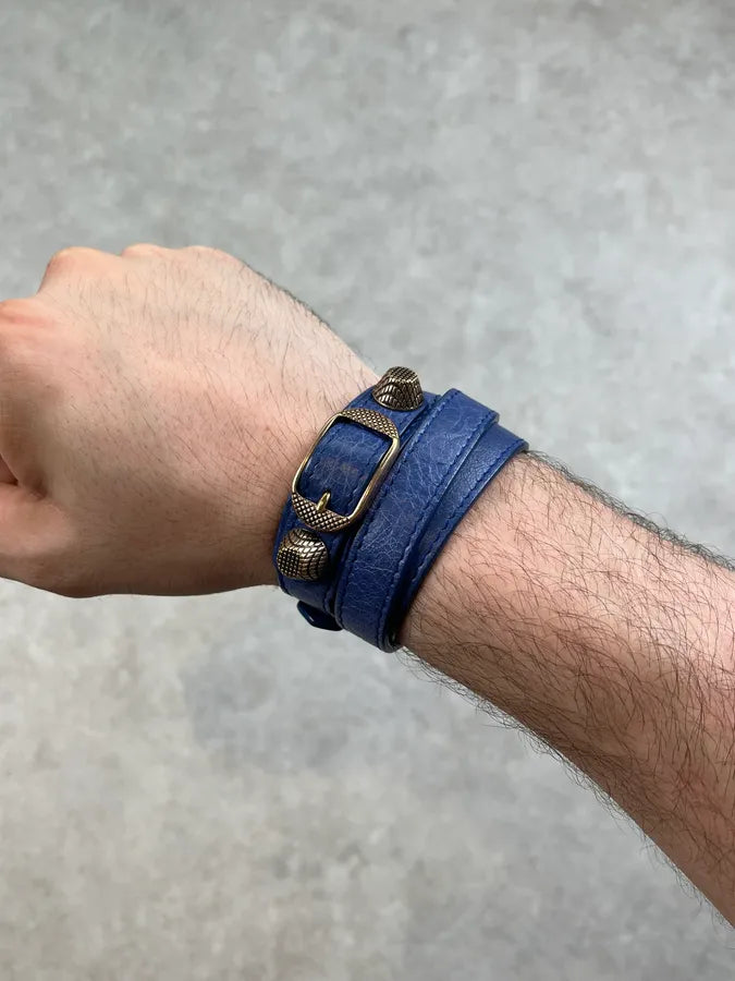 Balenciaga Blue Leather Studded Armband Bracelet CjrpXGc 1