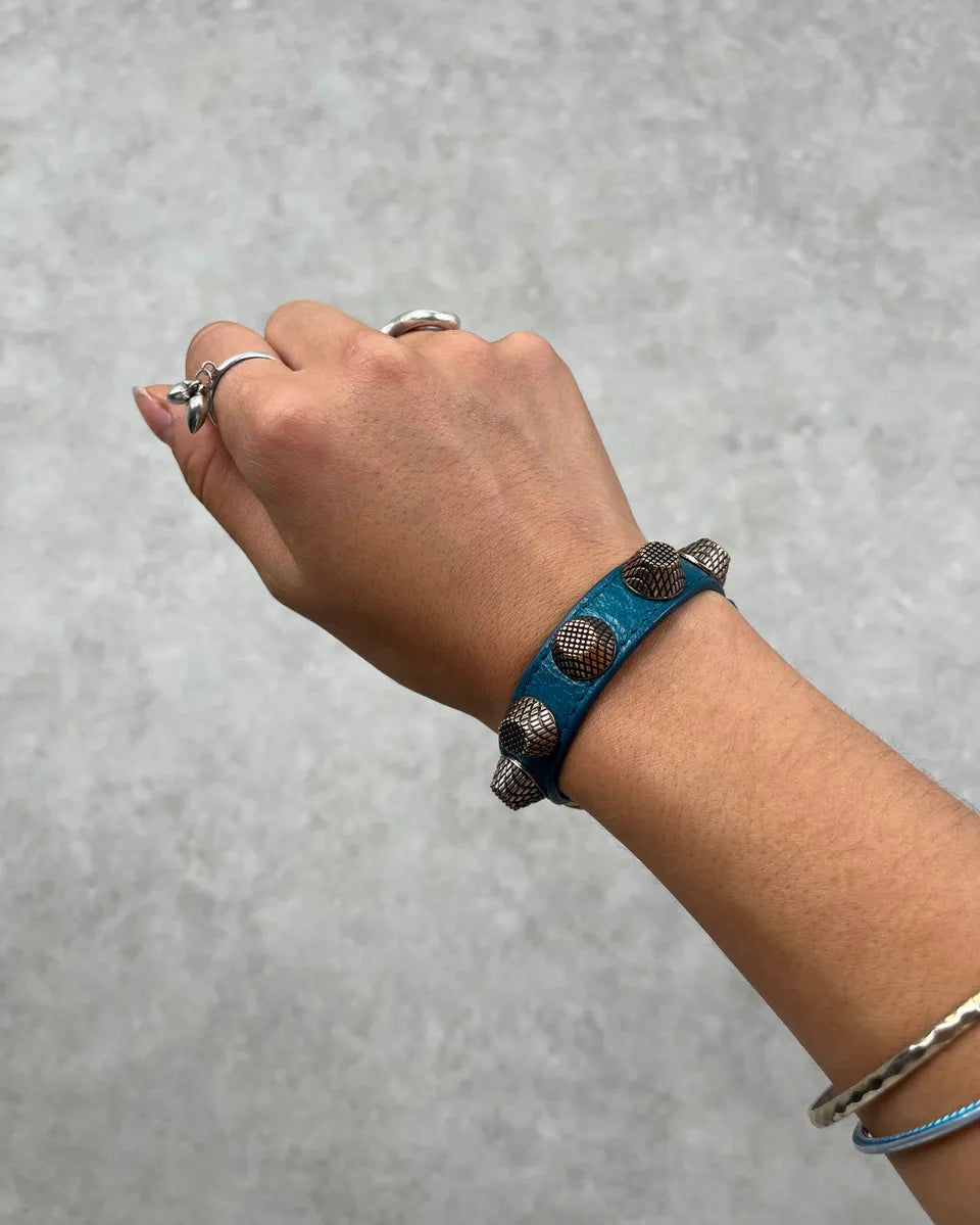 Balenciaga Blue Leather Studded Bracelet GZPKfKY 0