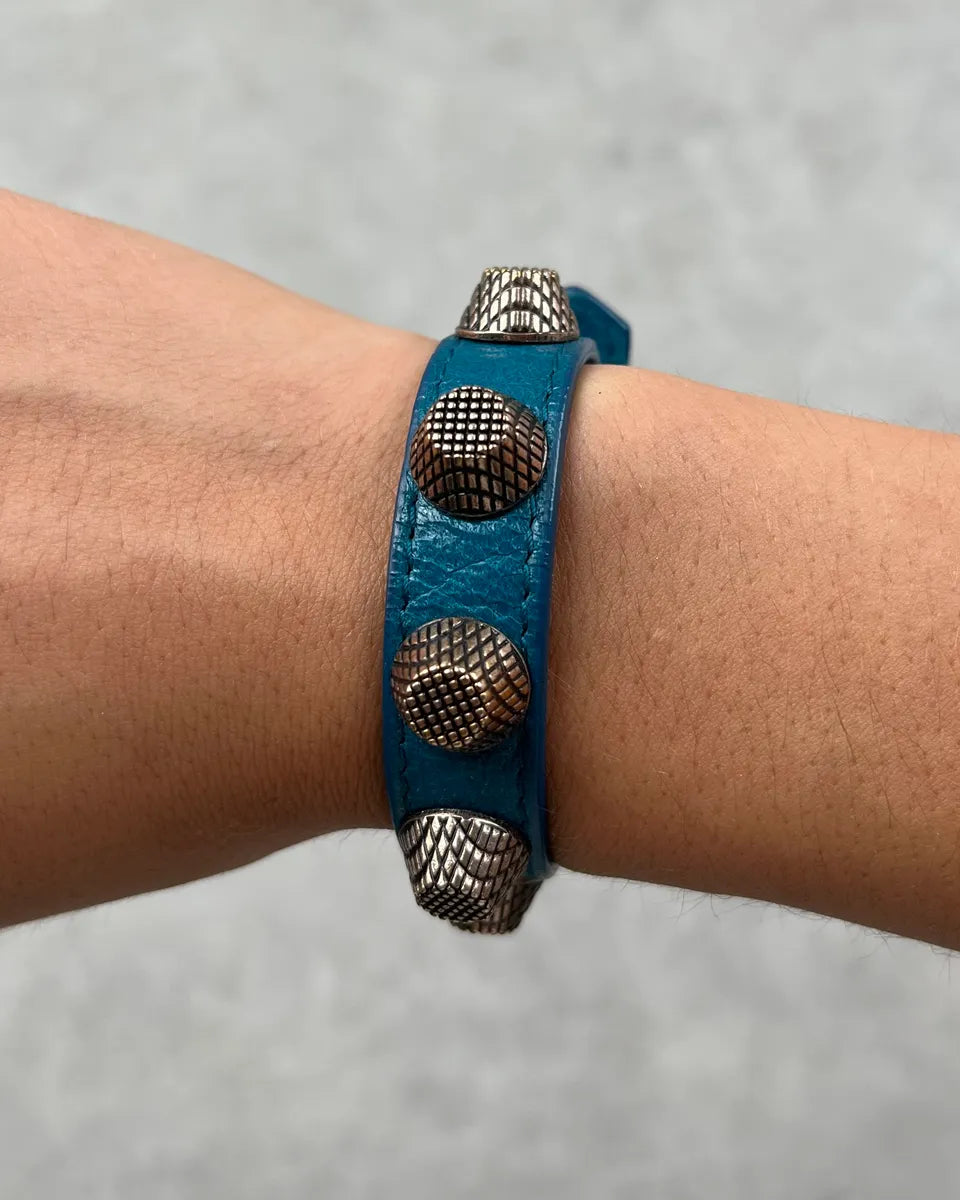 Balenciaga Blue Leather Studded Bracelet GZPKfKY 2