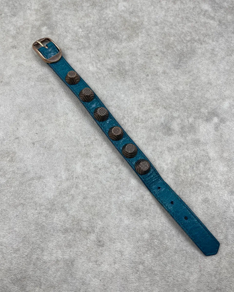Balenciaga Blue Leather Studded Bracelet GZPKfKY 4