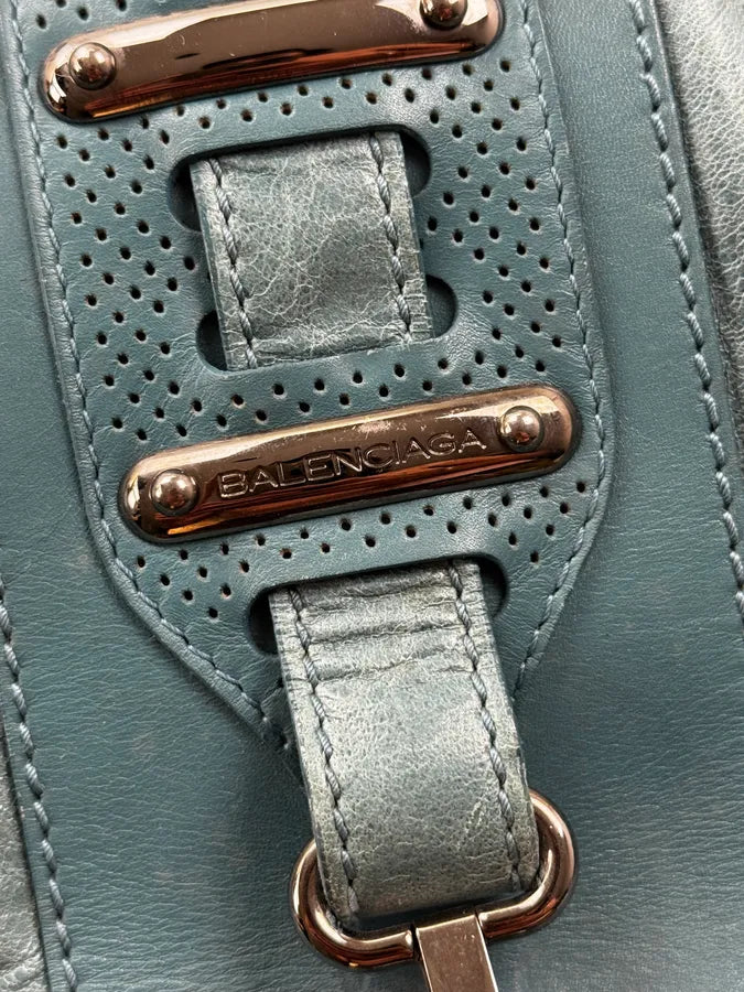 Balenciaga Blue Leather Perforated Hook Handle Bag GNdkIkz 9