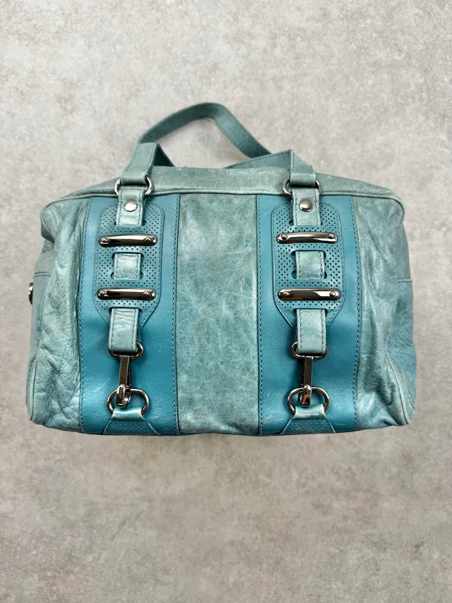 Balenciaga Blue Leather Perforated Hook Handle Bag GNdkIkz 0