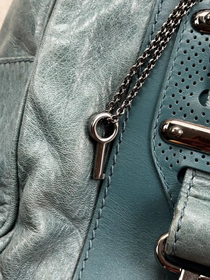 Balenciaga Blue Leather Perforated Hook Handle Bag GNdkIkz 7