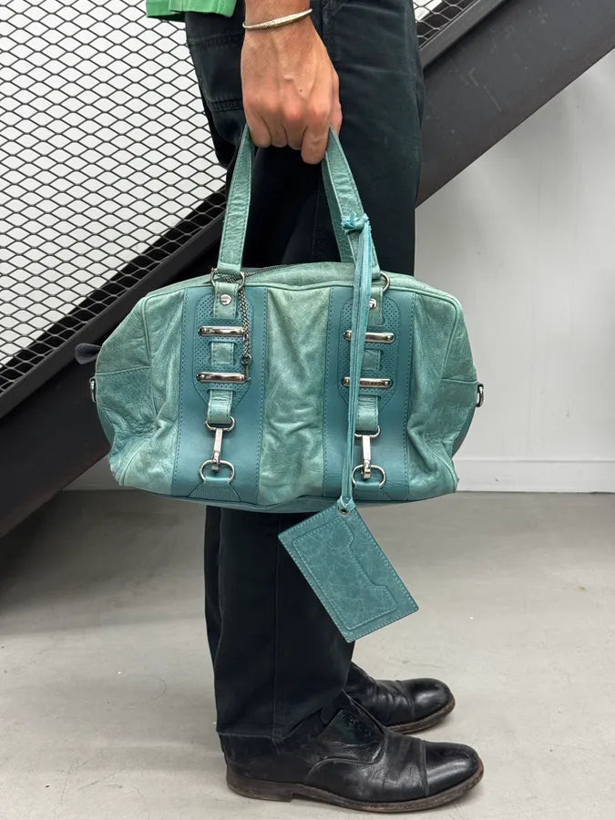 Balenciaga Blue Leather Perforated Hook Handle Bag GNdkIkz 2