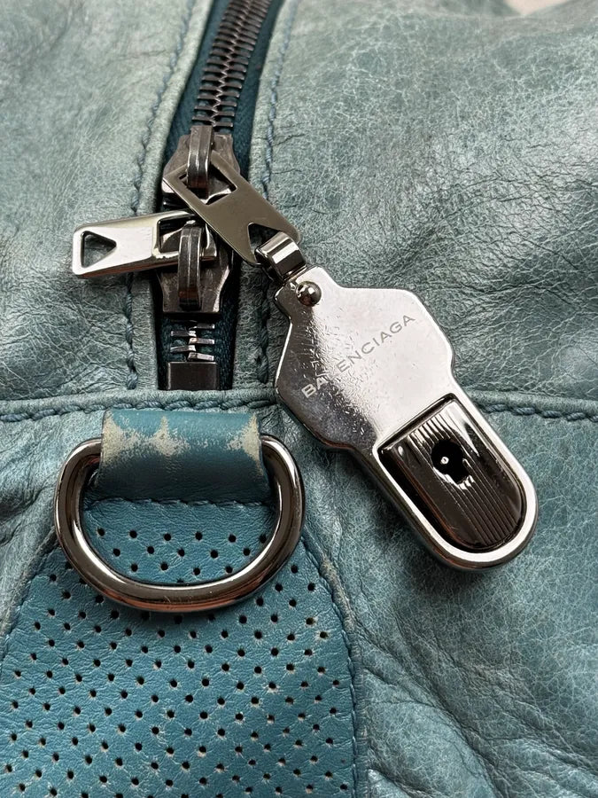 Balenciaga Blue Leather Perforated Hook Handle Bag GNdkIkz 8