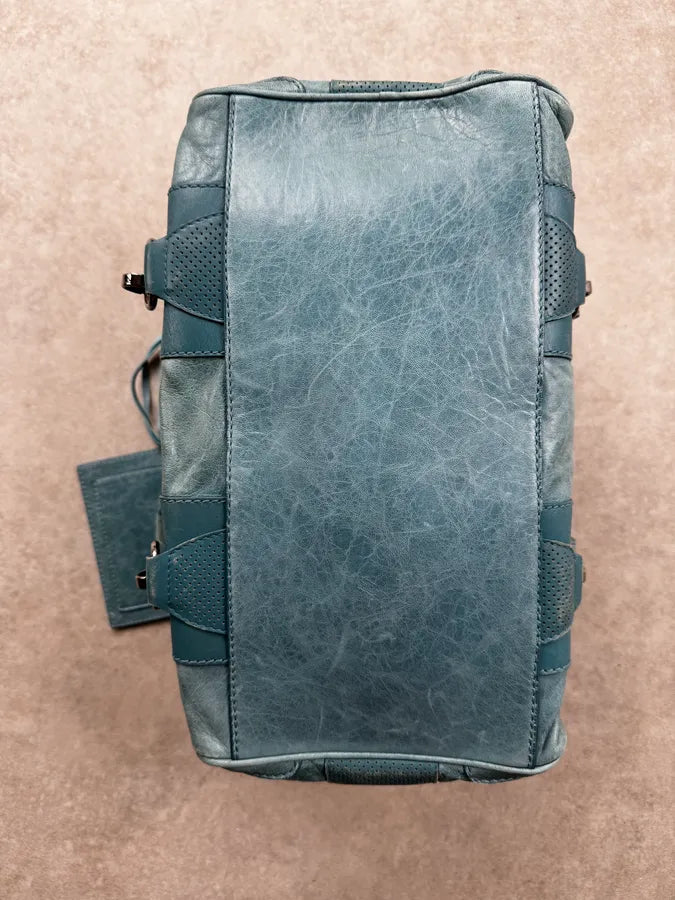Balenciaga Blue Leather Perforated Hook Handle Bag GNdkIkz 12