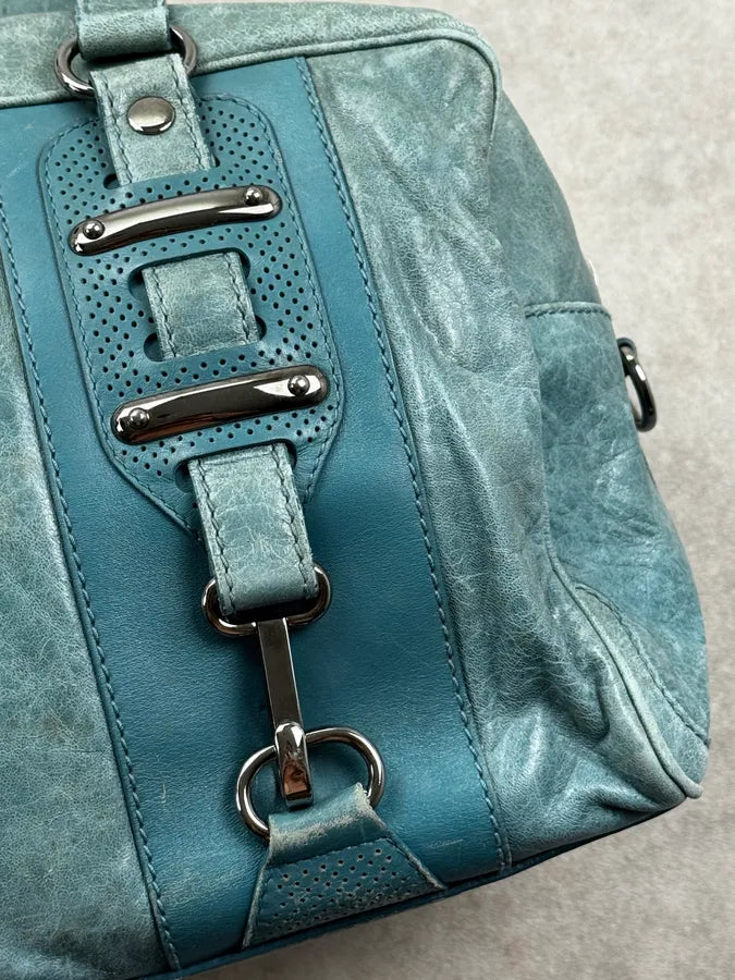 Balenciaga Blue Leather Perforated Hook Handle Bag GNdkIkz 6