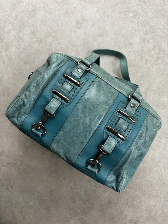 Balenciaga Blue Leather Perforated Hook Handle Bag GNdkIkz 4