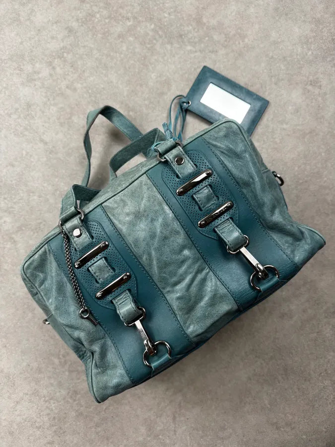 Balenciaga Blue Leather Perforated Hook Handle Bag GNdkIkz 5