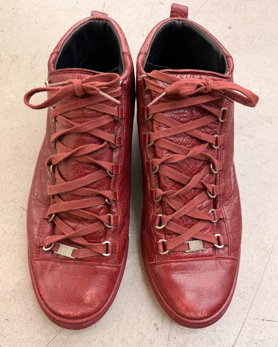 Balenciaga Bordeaux Leather Arena Sneakers RfPermr 2
