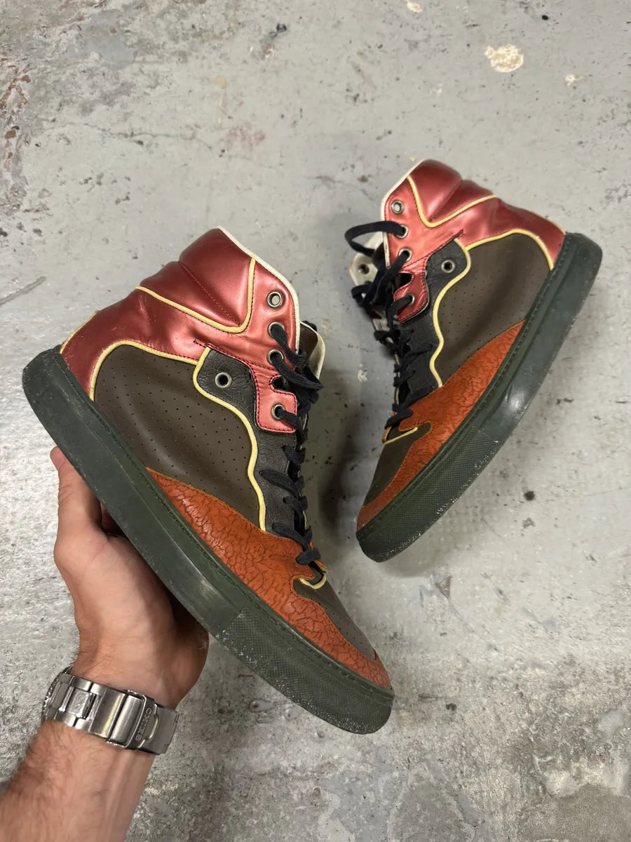 Balenciaga Brown & Orange Leather High Sneakers WETjECl 0