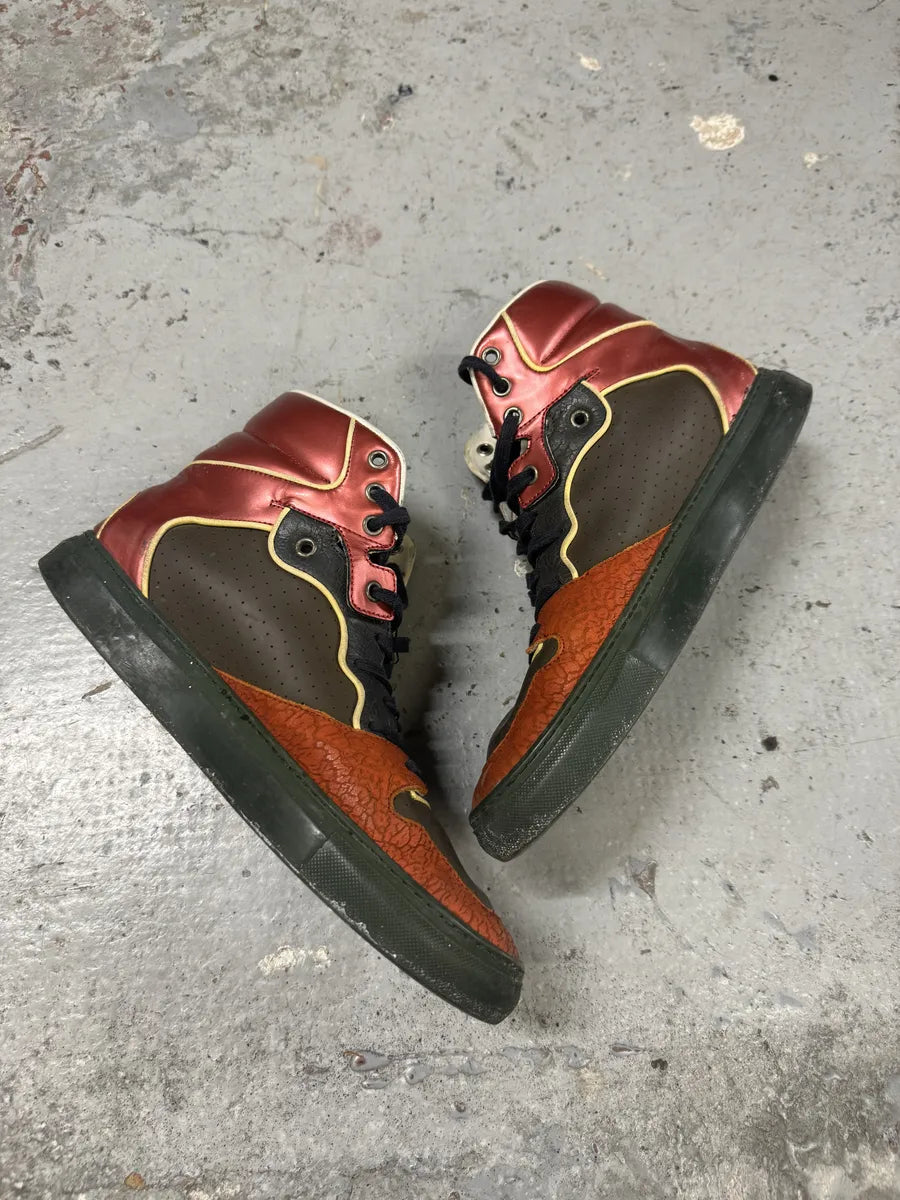 Balenciaga Brown & Orange Leather High Sneakers WETjECl 2