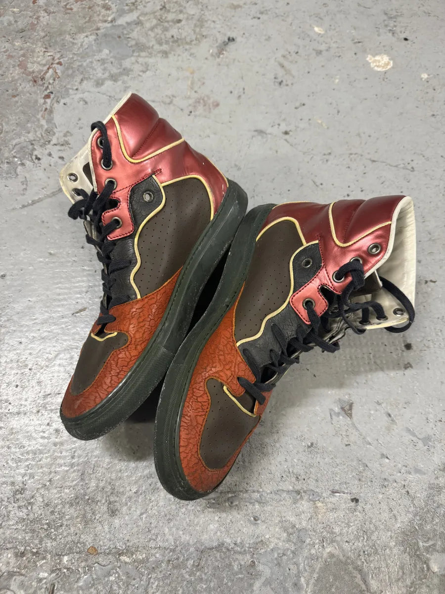 Balenciaga Brown & Orange Leather High Sneakers WETjECl 3