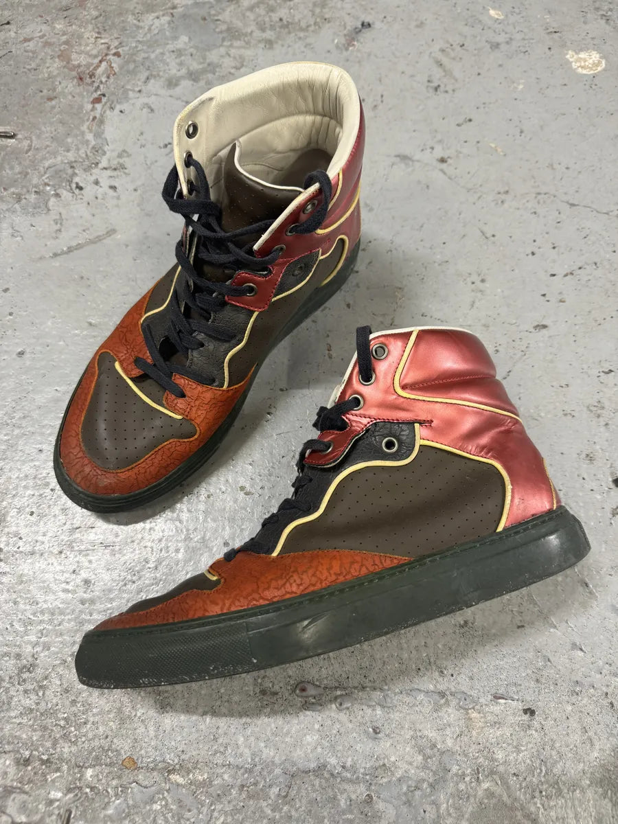 Balenciaga Brown & Orange Leather High Sneakers WETjECl 4