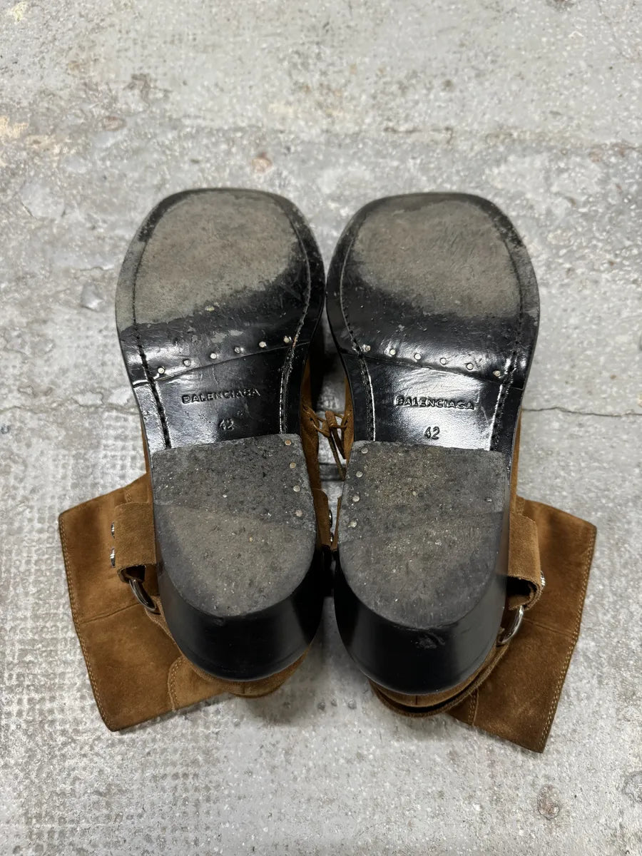 Balenciaga Brown Suede Leather Cowboy Biker Boots (42.5eu/us9) 5