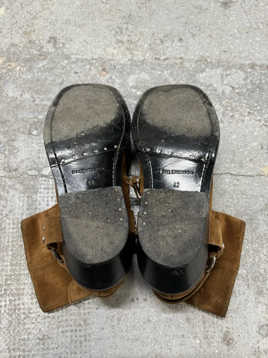 Balenciaga Brown Suede Leather Cowboy Biker Boots (42.5eu/us9) 6