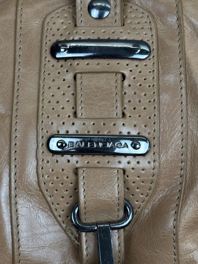 2000s Balenciaga Camel Leather Perforated Handle Bag aeFAkZg 6