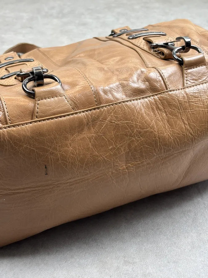 2000s Balenciaga Camel Leather Perforated Handle Bag aeFAkZg 9