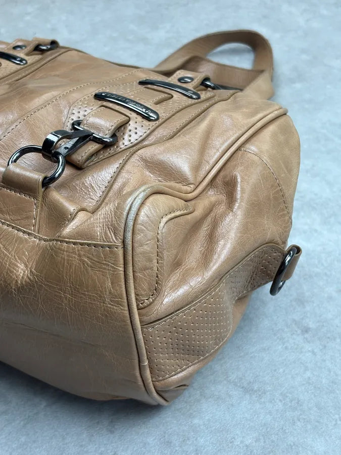 2000s Balenciaga Camel Leather Perforated Handle Bag aeFAkZg 8